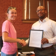 Mercedes Rendall and Mayor Protem Jorel Davis 