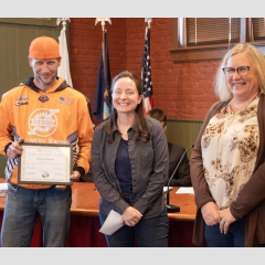 Brandon Nieman, Emily Elms and Mayor Leary
